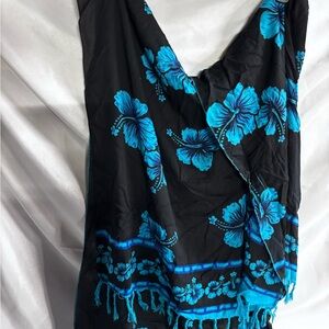 Elegant Floral Black and Blue‎ Wrap